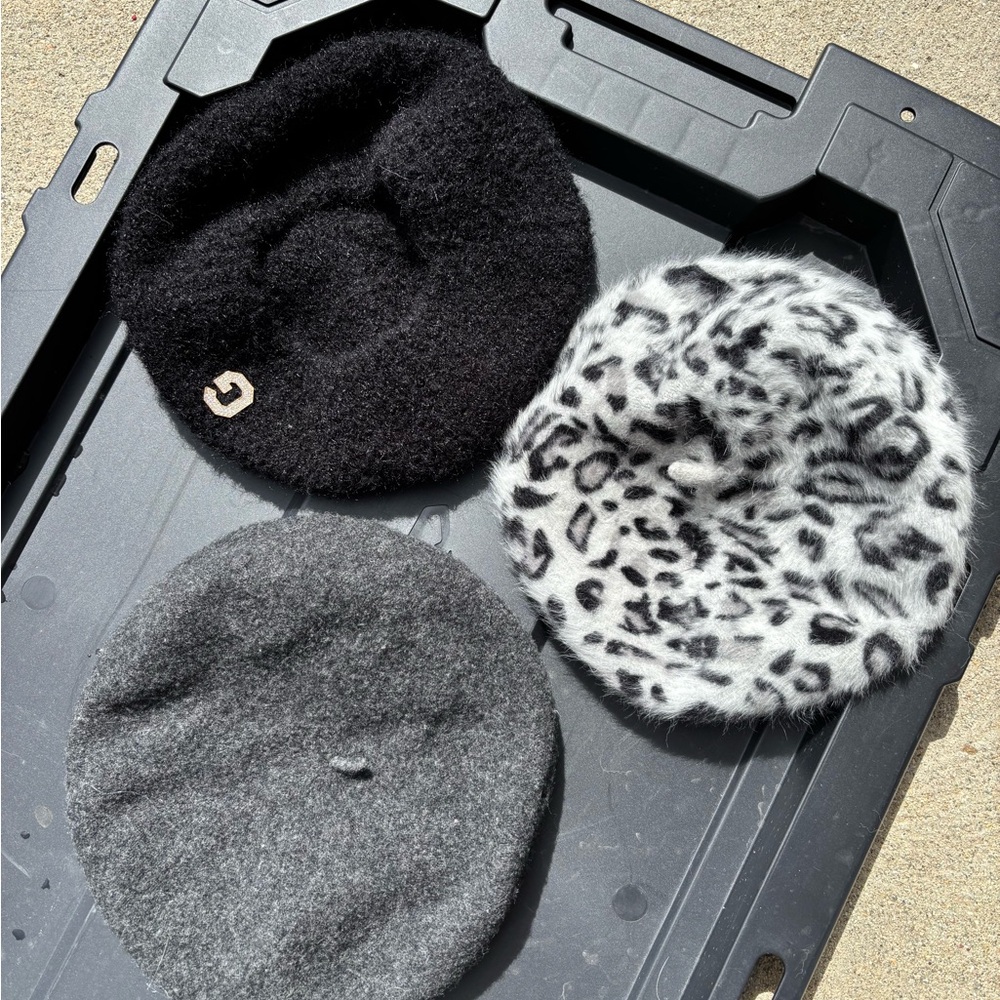 Stylish Beret Set in Black, Gray, and leopard Print